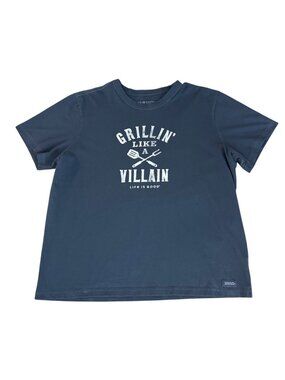 Life Is Good Men's Blue Grillin' Like A Villain Crusher T-Shirt Top Tee Size XL